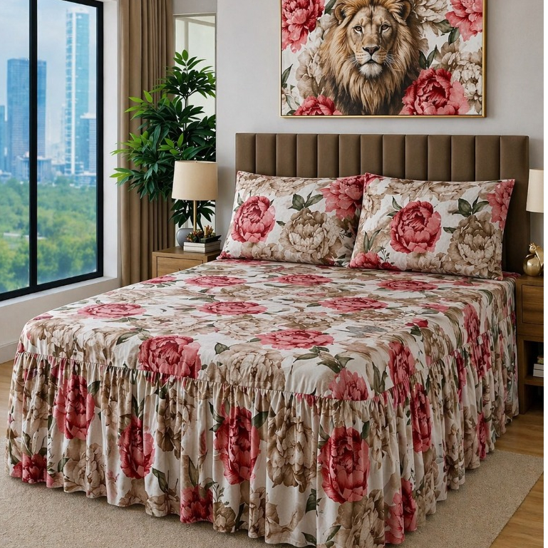 Kit Colcha Lençol Com Babado Casal Box 3 Peças Toque de Algodão + 2 Pares de Fronhas   *OFERTA