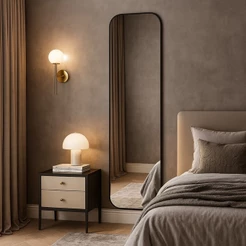 Espelho Corpo Inteiro Retrô 160x55cm Retangular Com Moldura Cantos Arredondados Sala Quarto Closet Escritório