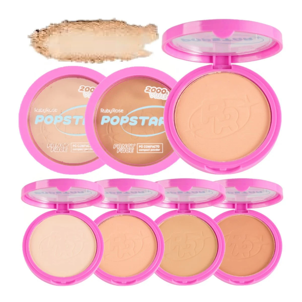 Pó Compacto Ruby Rose Popstar Fancy Face Matte Alta Cobertura Controle de Oleosidade Facial HB-M406