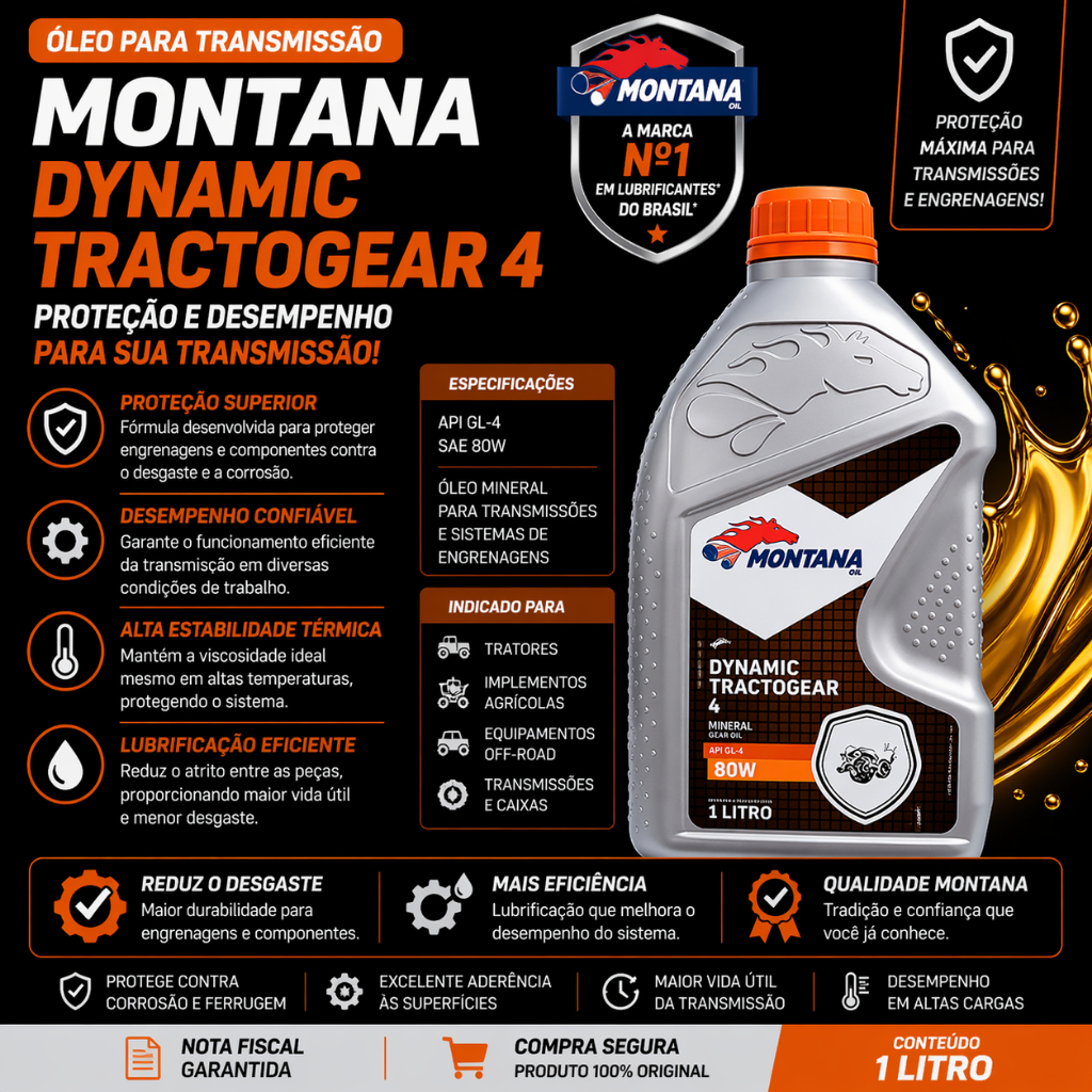 Óleo De Câmbio 80W GL-4 Tractogear 1L Transmissão E Engrenagem