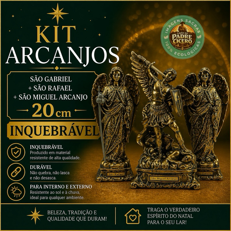 Os três Arcanjos Ouro Velho 20Cm-São Miguel Arcanjo, São Rafael e São Gabriel inquebrável borracha