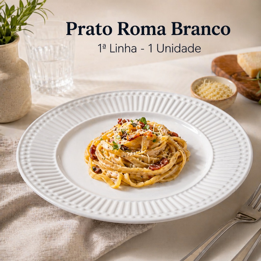 Prato Roma Branco Raso 1ª Linha | Prato Elegante para Restaurante e Casa Mesa Posta Minimalista