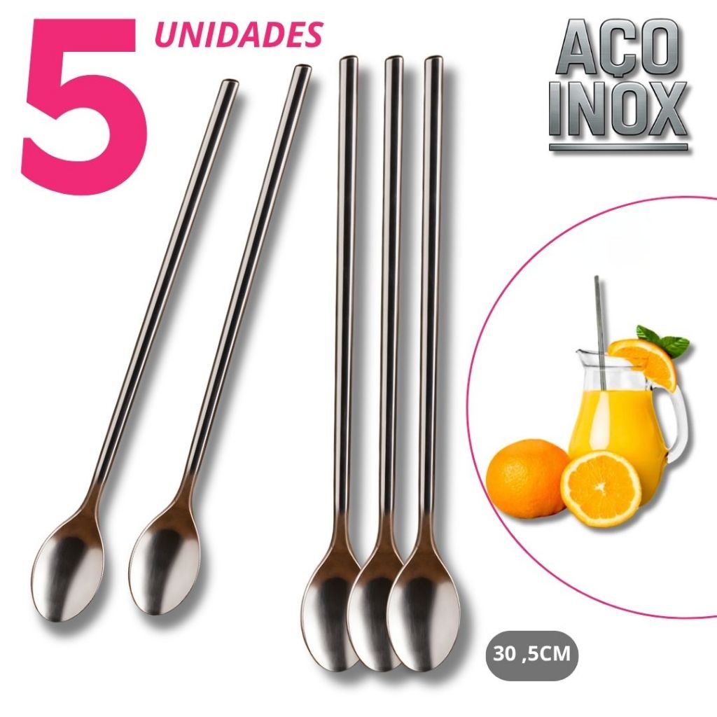 Colher Bailarina 30,5cm Inox Profissional Misturador de Drinks Coquetel Bar Bartender Longa