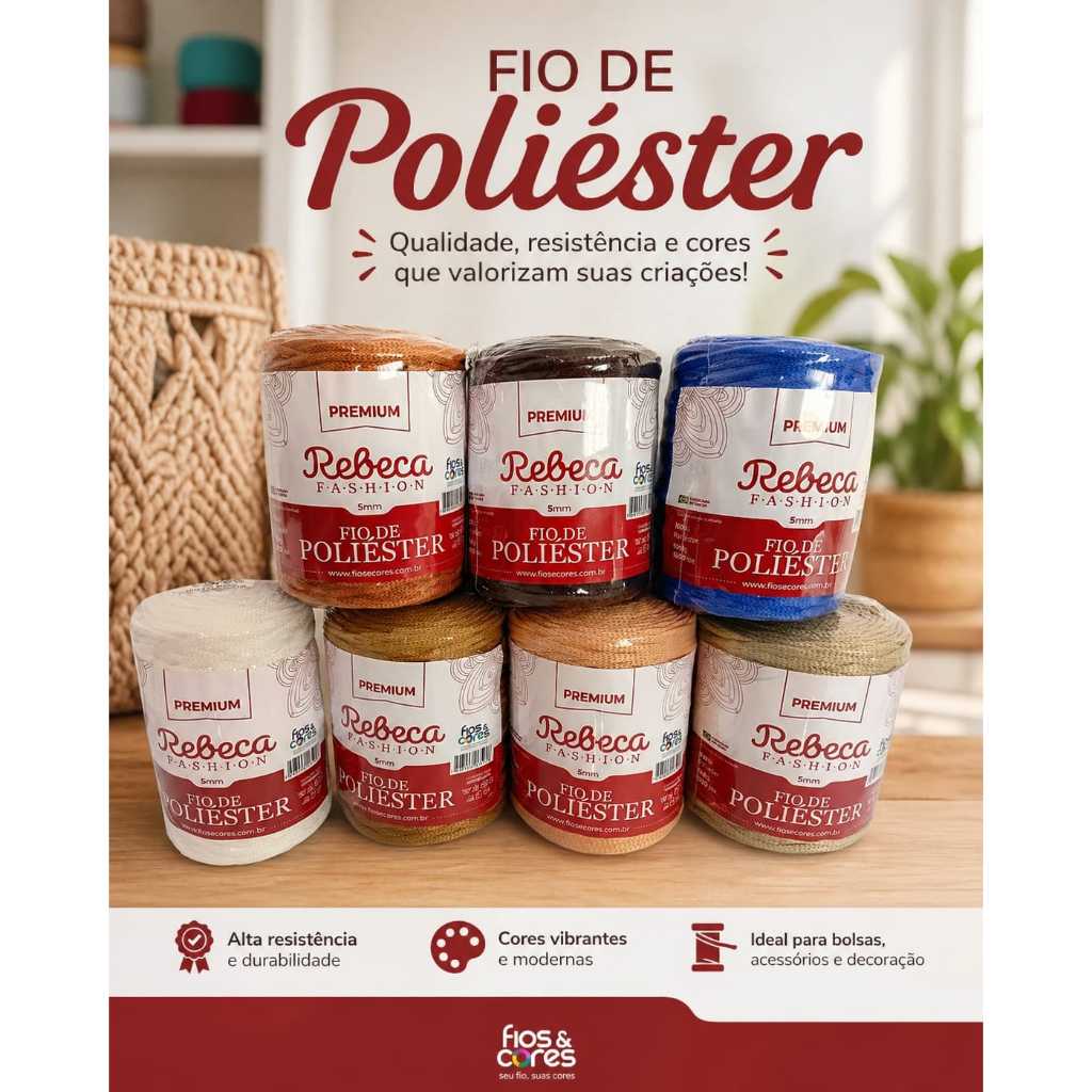 Fio de Poliéster 5mm Rebeca Fashion Premium | Alta Resistência | Ideal para Crochê, Bolsas e Decoração | Cores Variadas