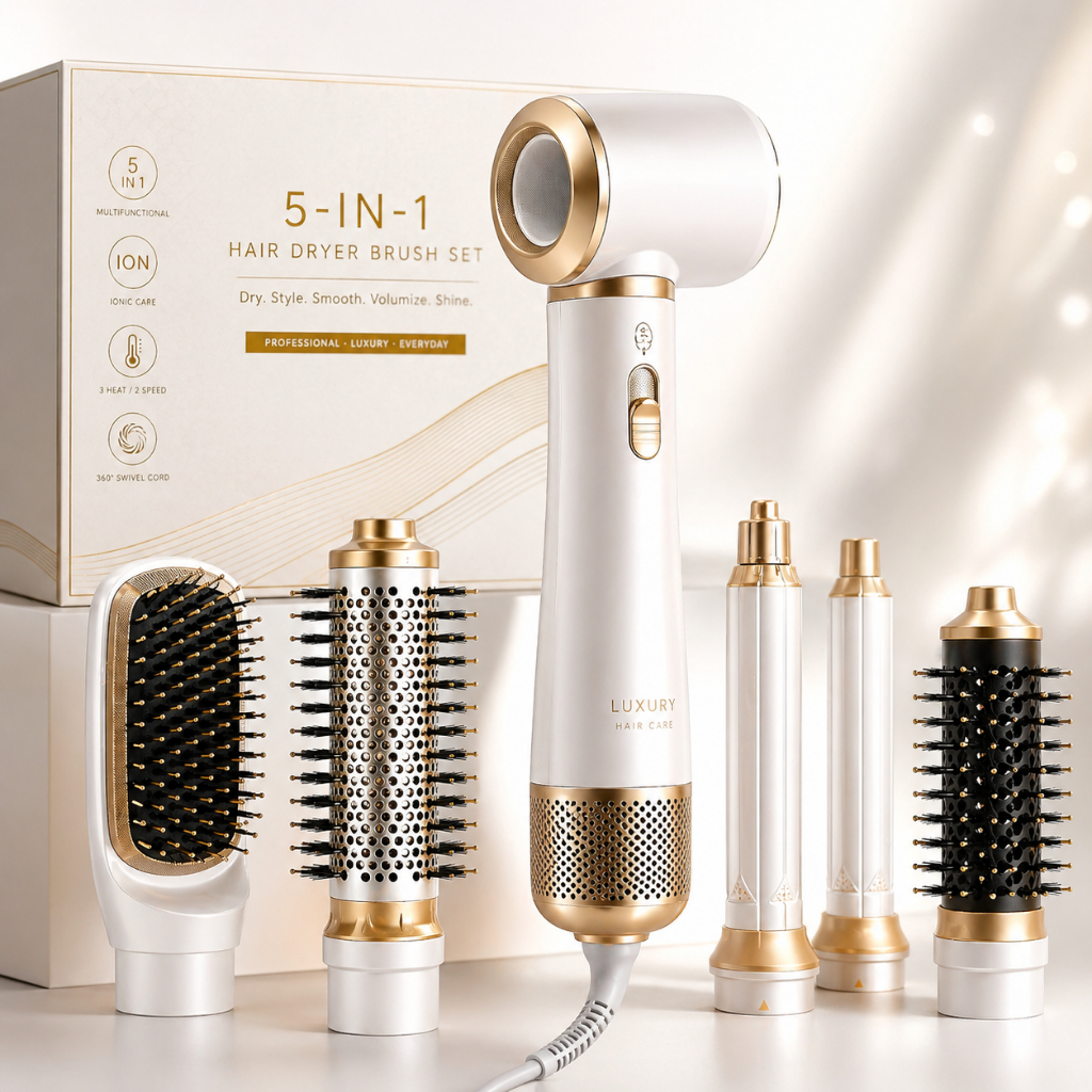 Escova Secadora 5 em 1 Bellissima Air Pro™ 220V Profissional Alisador Modelador Cachos Secador Anti Frizz