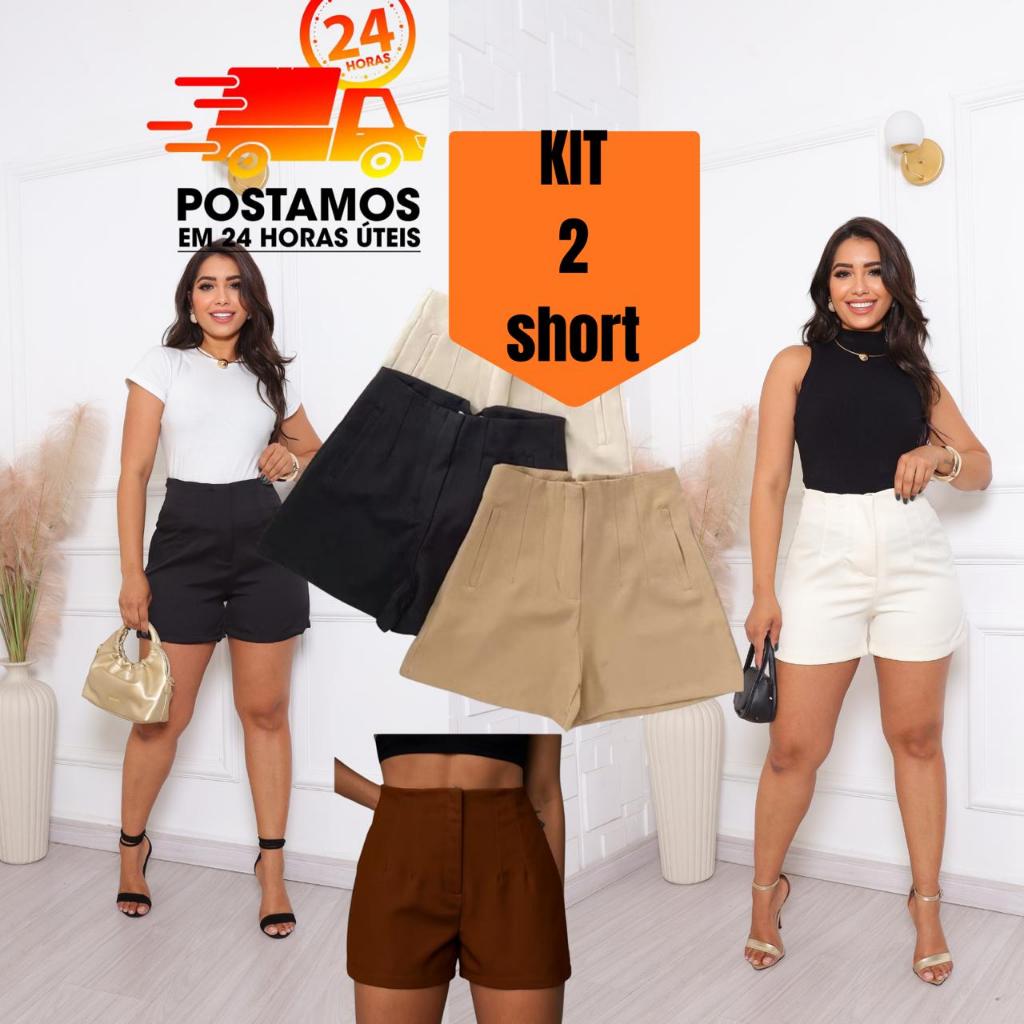 KIT 2 Short modelo Alfaiataria ZRA cintura Alta Feminino Elegante Versátil & Confortável