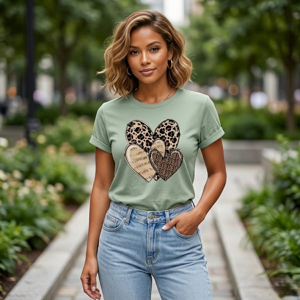 Blusa Feminina  100% Algodão Premium TShirt Camiseta Estampa Coração animal Print Elegante