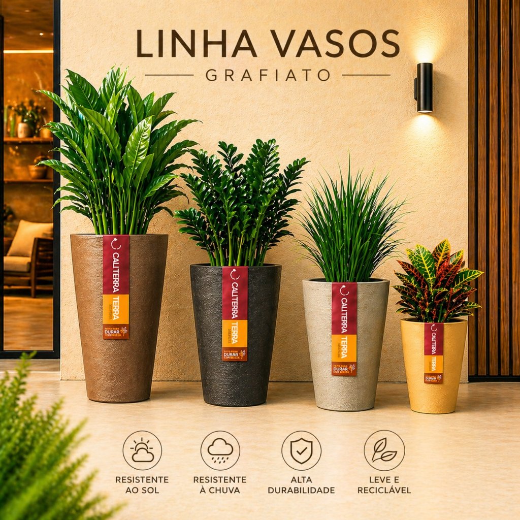 Vaso de Planta em Polietileno Decorativo Cone Grafiato