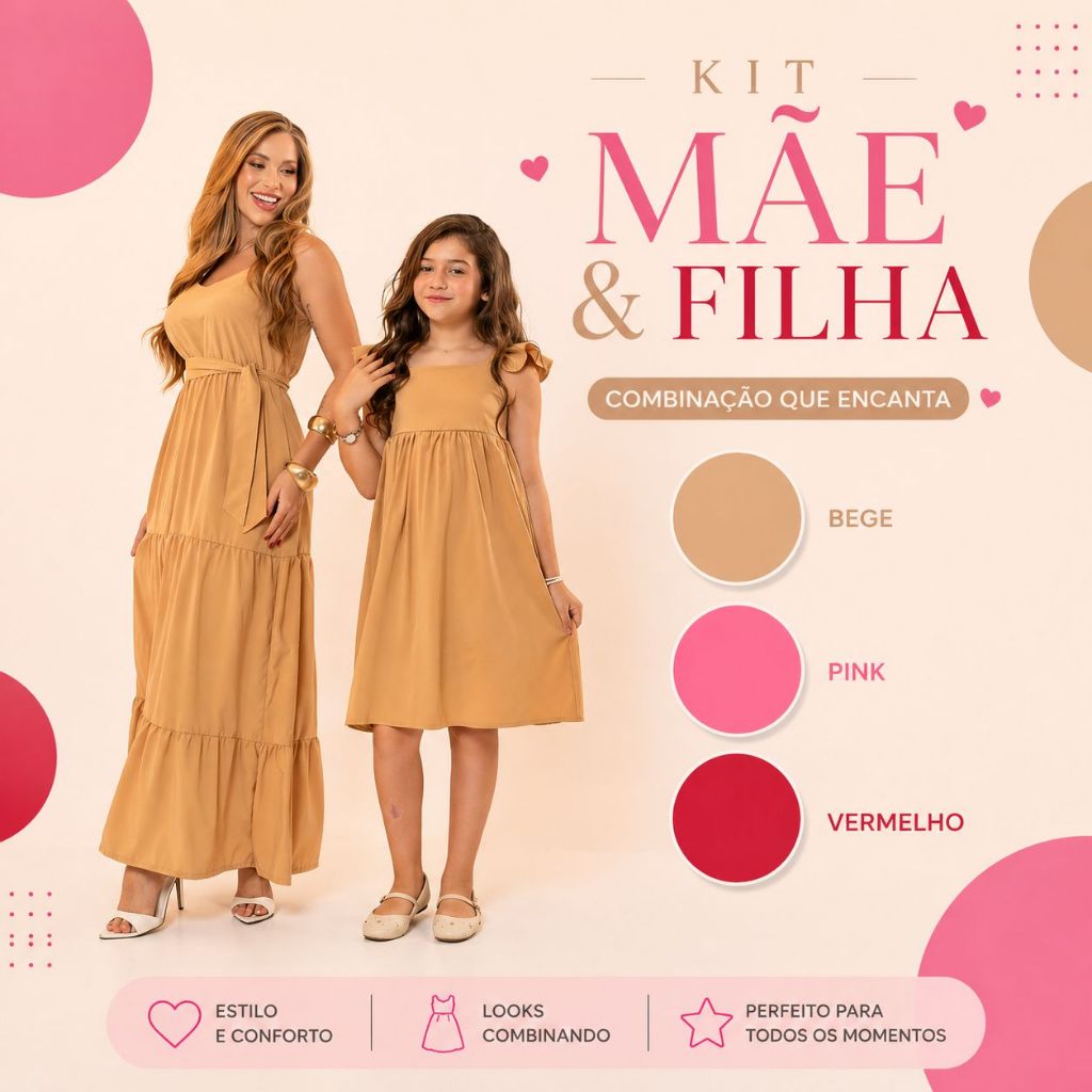 Vestido Mãe e Filha Combinando  Kit Família  Longo Feminino + Infantil Moda Tal Mãe Tal Filha