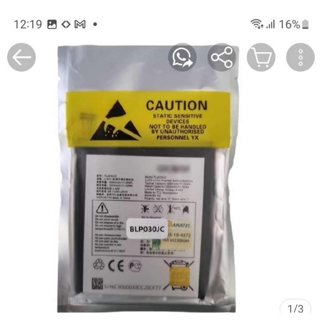 BATERIA TIP030JC PARA ALCATEL A3 XI 9008 9008X 9008D COM GARANTIA