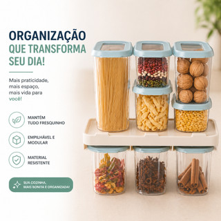 🏡 Kit 3 Potes Herméticos com Tampa + Suporte Organizador Cozinha
