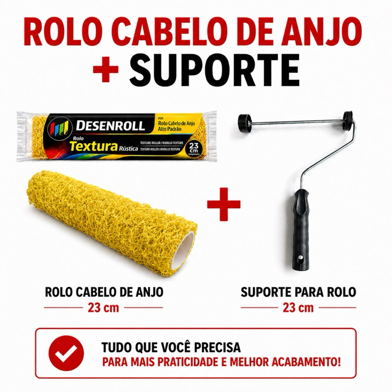 Rolo Textura Cabelo de Anjo 23cm Alto Padrão C/ Suporte - Desenroll