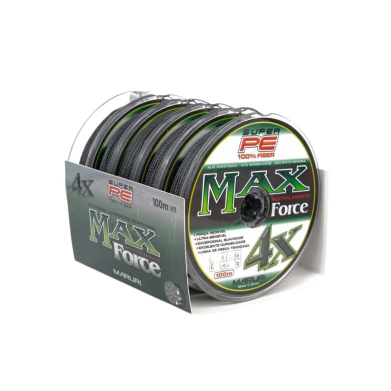 Box C/5 Linha Multifilamento Max Force 4x Super PE 0,20 mm 25 Lb Cinza 500 metros