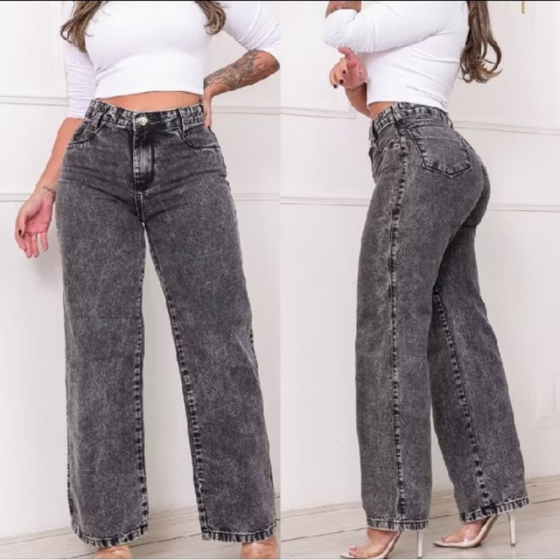 Calça Jeans Feminina Wide leg grafite