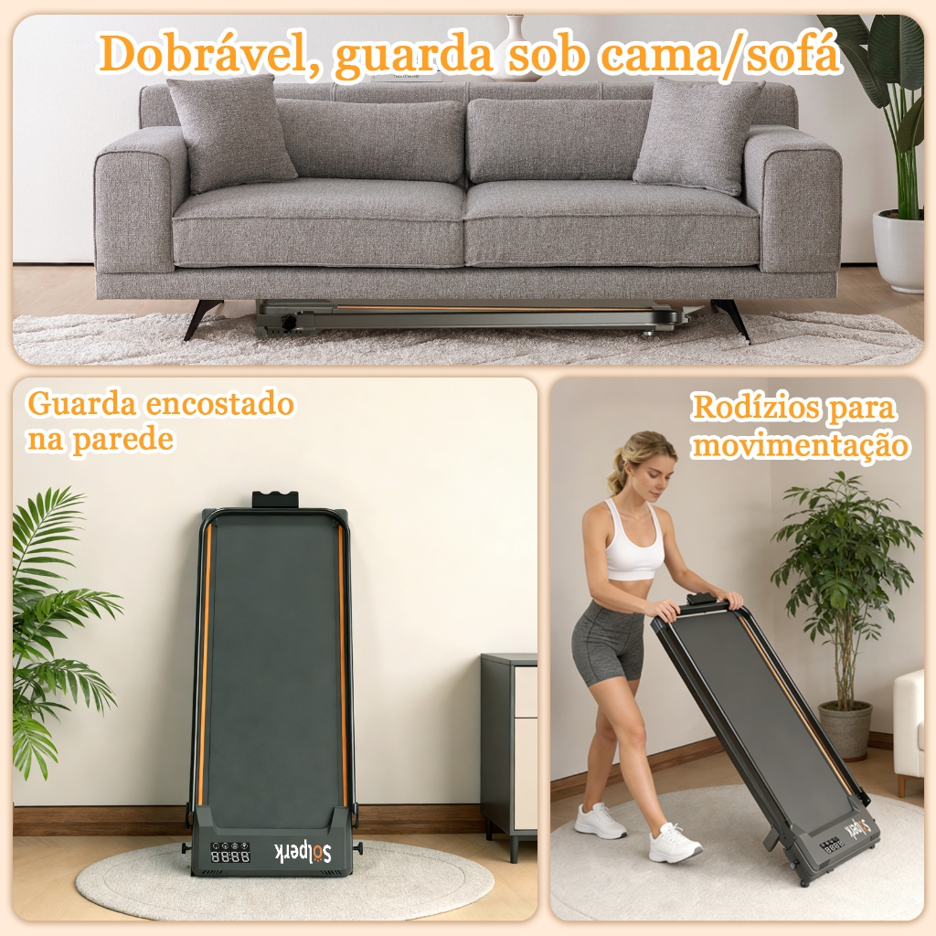 Detalhes do Solperk Esteira Ergométrica Elétrica 2.0HP Dobrável Silenciosa Bluetooth 12km/h Capacidade 120kg 110V/220V