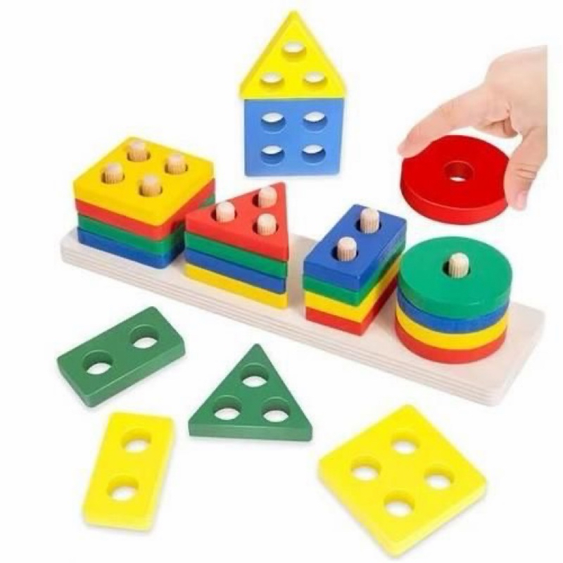 Brinquedo Educativo de Madeira Encaixe Formas Geométricas Montessori Coordenação Infantil