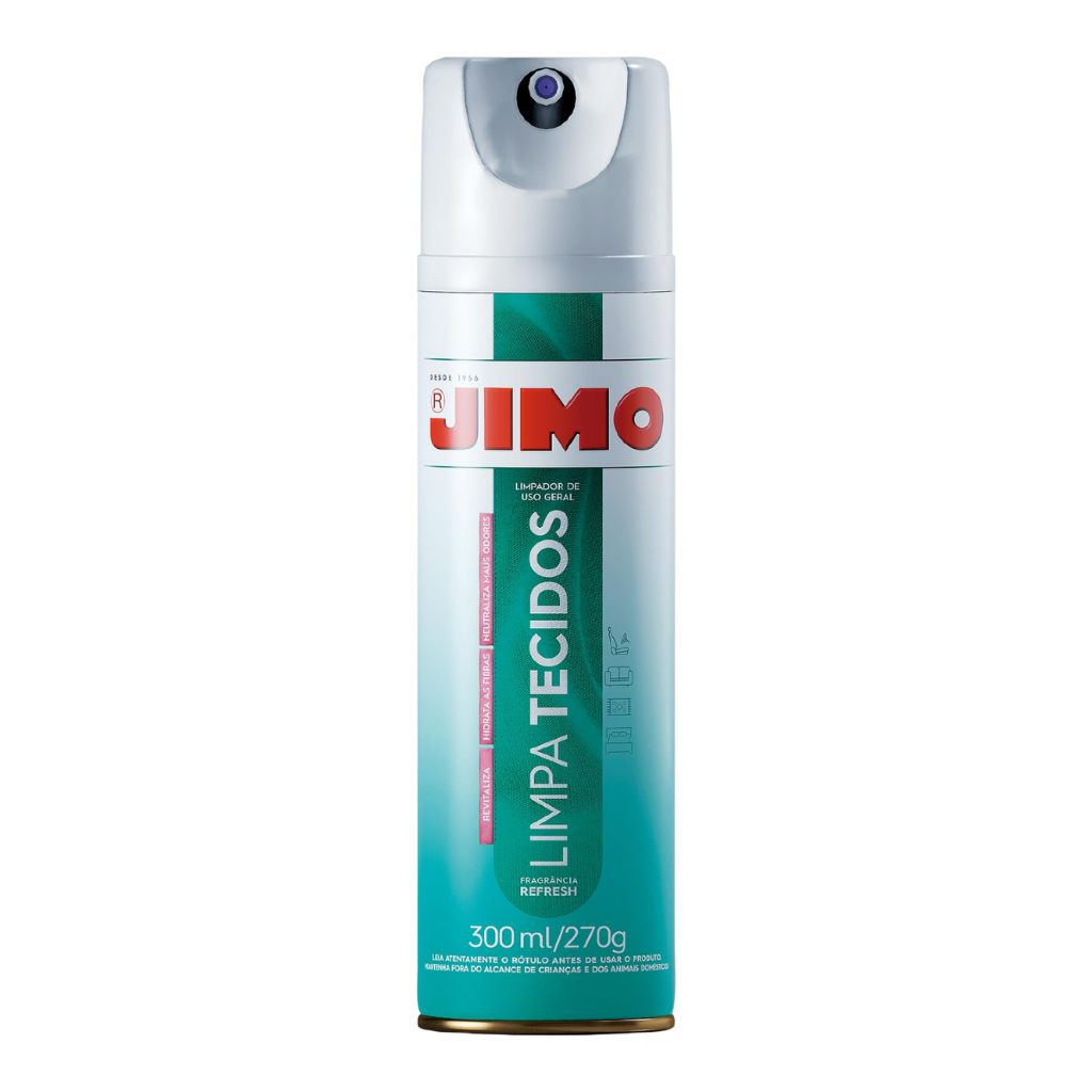 Jimo Limpa Tecidos Aerossol 300ml Para Sofás, Tapetes, Carpetes, Almofadas, Cortinas, Colchões