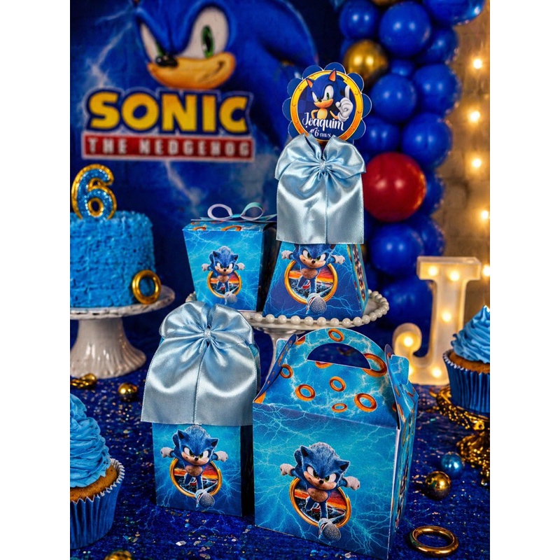Kit Festa Sonic Infantil Lembrancinhas Personalizadas Caixinhas Sonic Pegue e Monte 12, 20 ou 28 Unidades