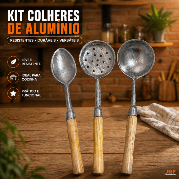 Colher Concha Escumadeira Alumínio Cabo Madeira MR Utilidades Utensílios de Cozinha