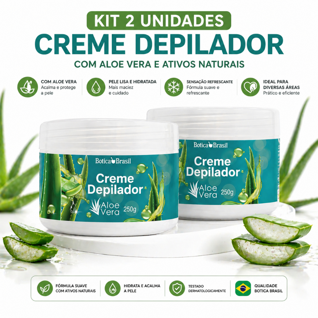 2 Cremes Depilatório com Aloe Vera Depilação sem Dor Creme Depilador 250g cada.