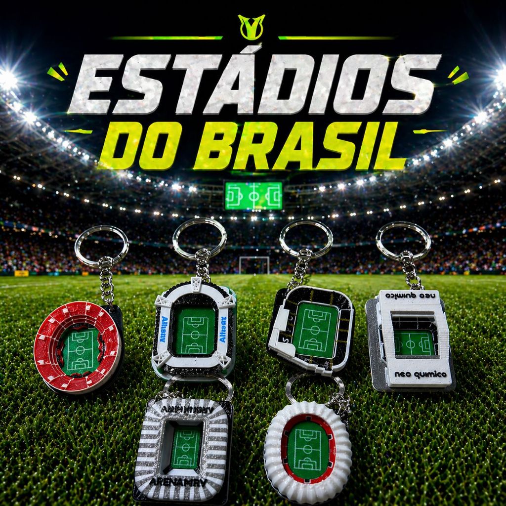 Chaveiro Inspirado nos estádios São Paulo, Palmeiras, Corintians e Santos, Inter, Atlético Mineiro
