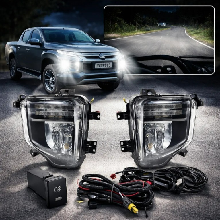 Kit Milha L200 Triton c/ DRL e Pisca 2021 a 2023 Botão Original Neblina Serra Serração Farol Farolete Estrada DRL