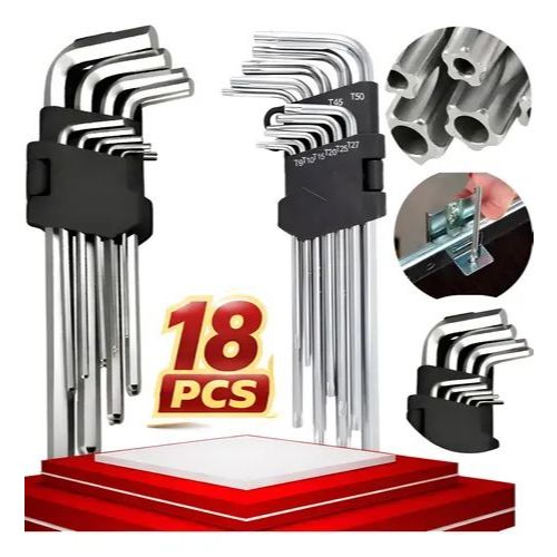 Kit Jogo de Chave Torx + Jogo Allen Curta Kit com 18 Peças Torque e Allen T10 até T50