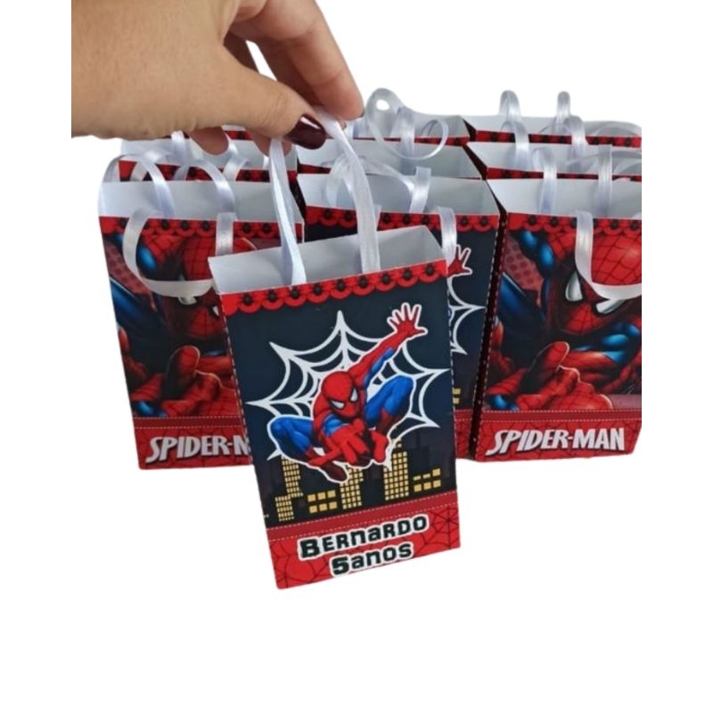Kit Lembrancinha Personalizada Infantil Homem Aranha Porta Doces Sacolinha Caixa 3D