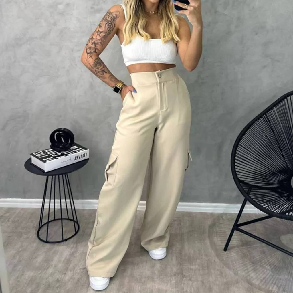 Calça CARGO Alfaiataria Feminina com bolsos laterais