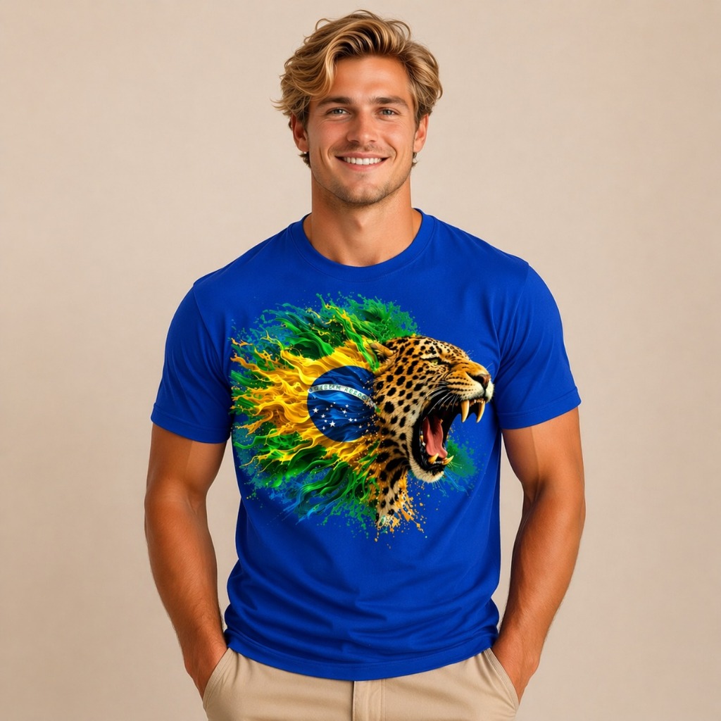 Camiseta Masculina streetwear com Estampa Modelo: "Onça Brasil" - lançamento inédito 2026