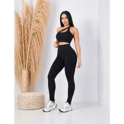 Conjunto Academia Calça Legging Top Manga Nula Poliamida Premium Roupa Look Fitness Treino Feminino