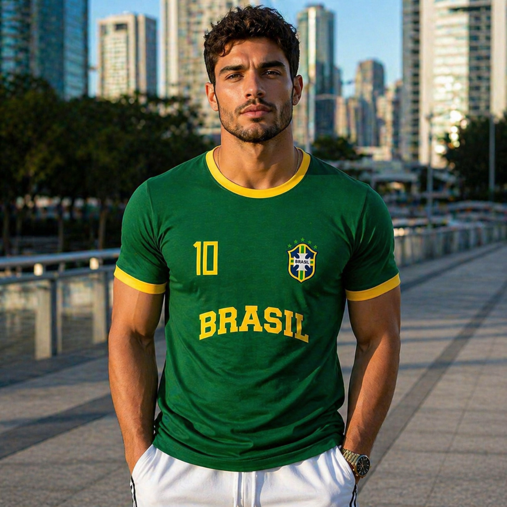 Camiseta Brasil Copa do Mundo Brasil Curva Masculina Streetwear Algodão 26.1