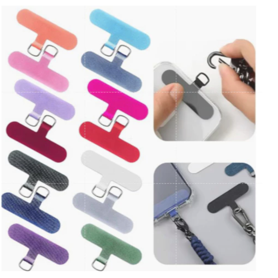 Conjunto de 5 peças de suporte para celular, adequado para capas de smartphone, inclui um orifício para cordão e um clip