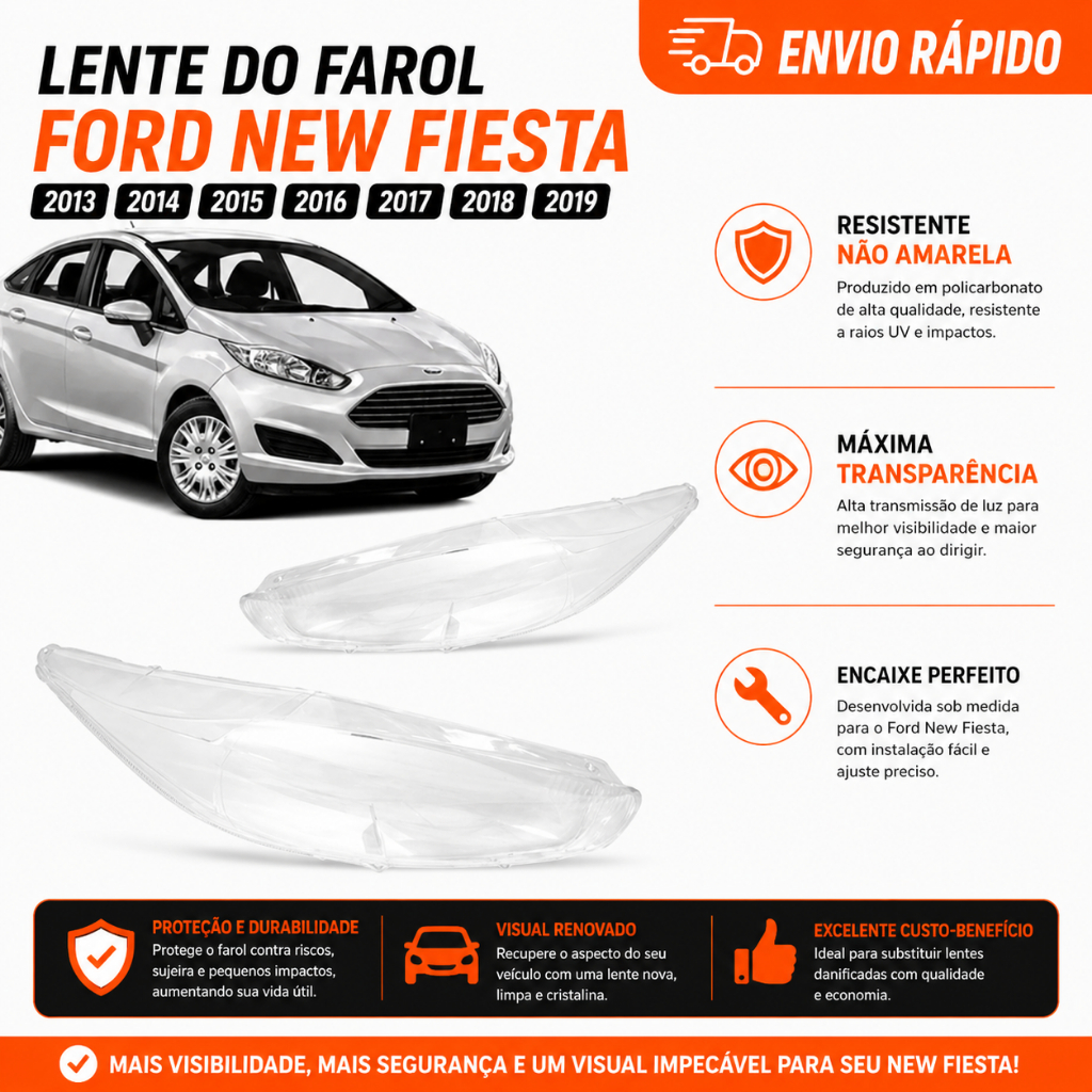 Lente Farol Ford New Fiesta 2013 2014 2015 2016 2017 2018 2019