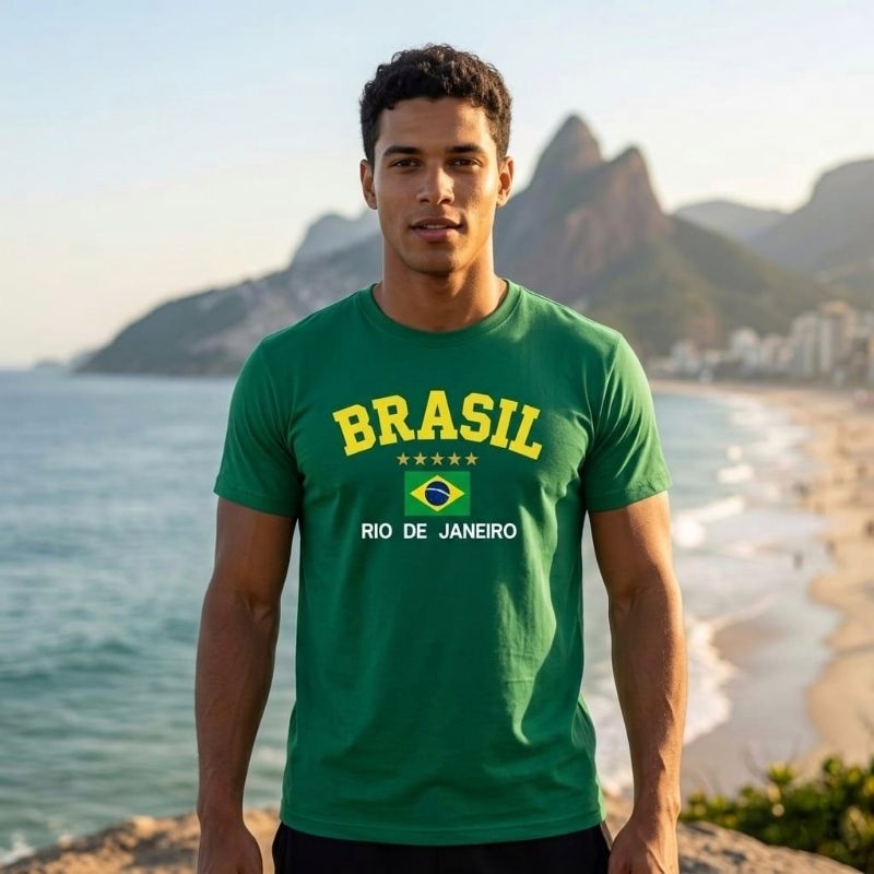 Camiseta Brasil Masculina Estampa Bandeira Camisa Torcida Futebol Copa do Mundo