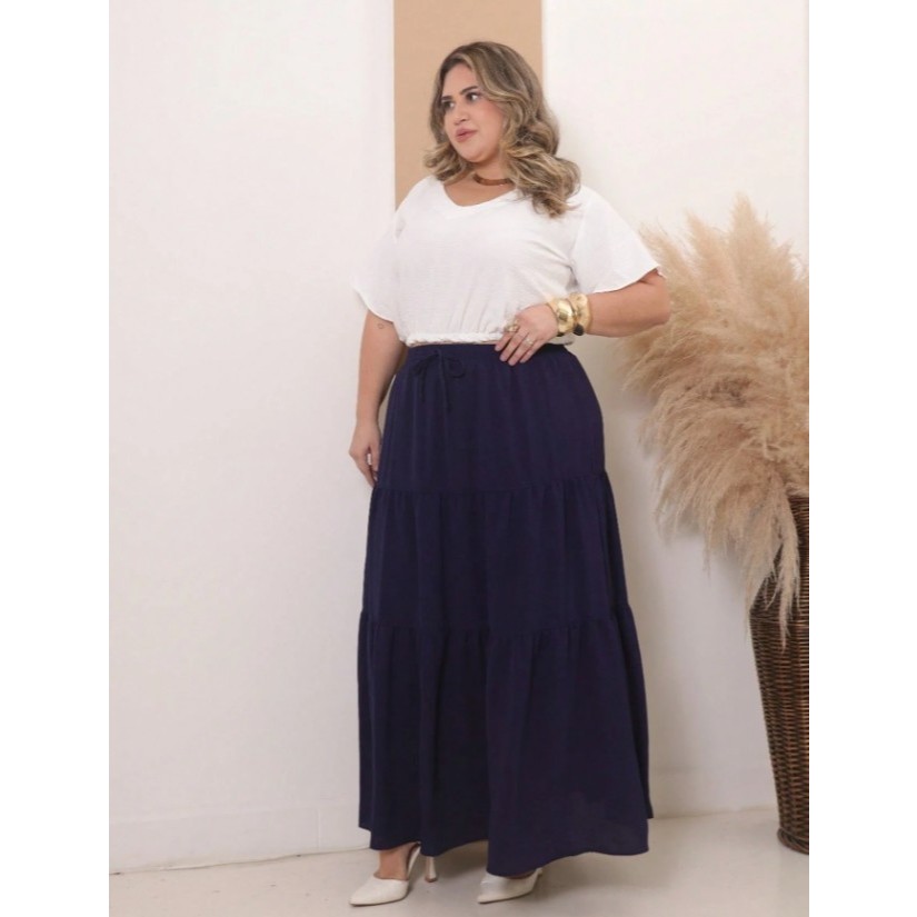 Saia Plus Size Evangélica Três Maria Longa | Saia 3 Maria Duna Zero Transparente Com Forro