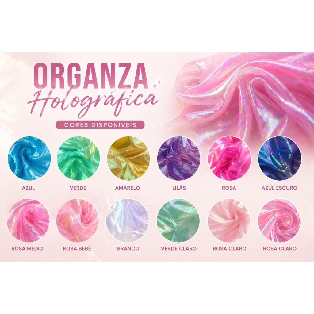 Organza Holográfica 2 Metros 1,47m Largura | Tecido Brilho Furta-Cor para Festas e Vestidos — imagem 2 de 2