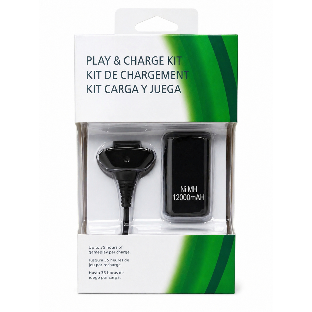 Kit Bateria Recarregável Controle Xbox 12000mAh + Cabo Play & Charge Alta Duração