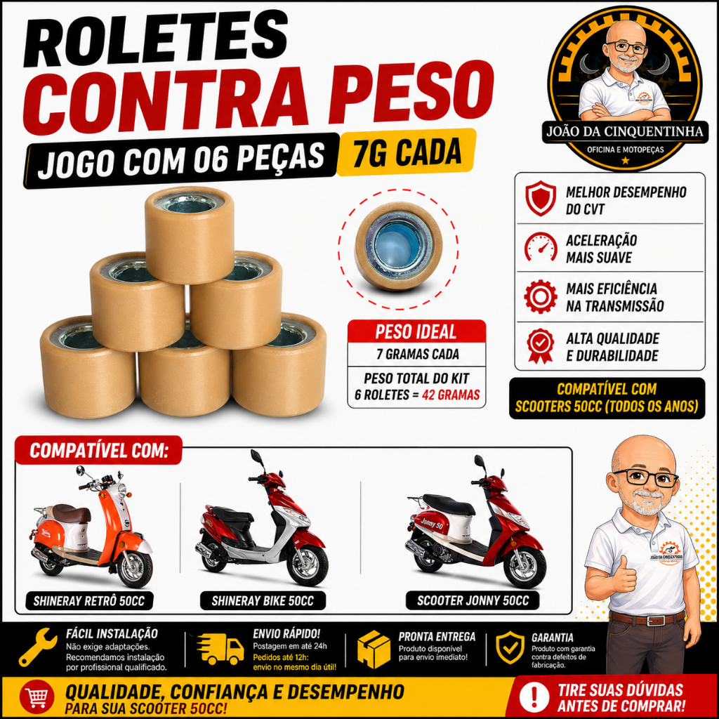 Roletes contra peso Shineray Retrô 50cc Shineray Bike 50cc Scooter Jonny Bull Spirit