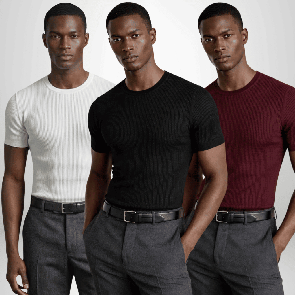Camisetas Masculina Algodão 3 e 1un Canelada Básica Americana Casual para o Dia a Dia