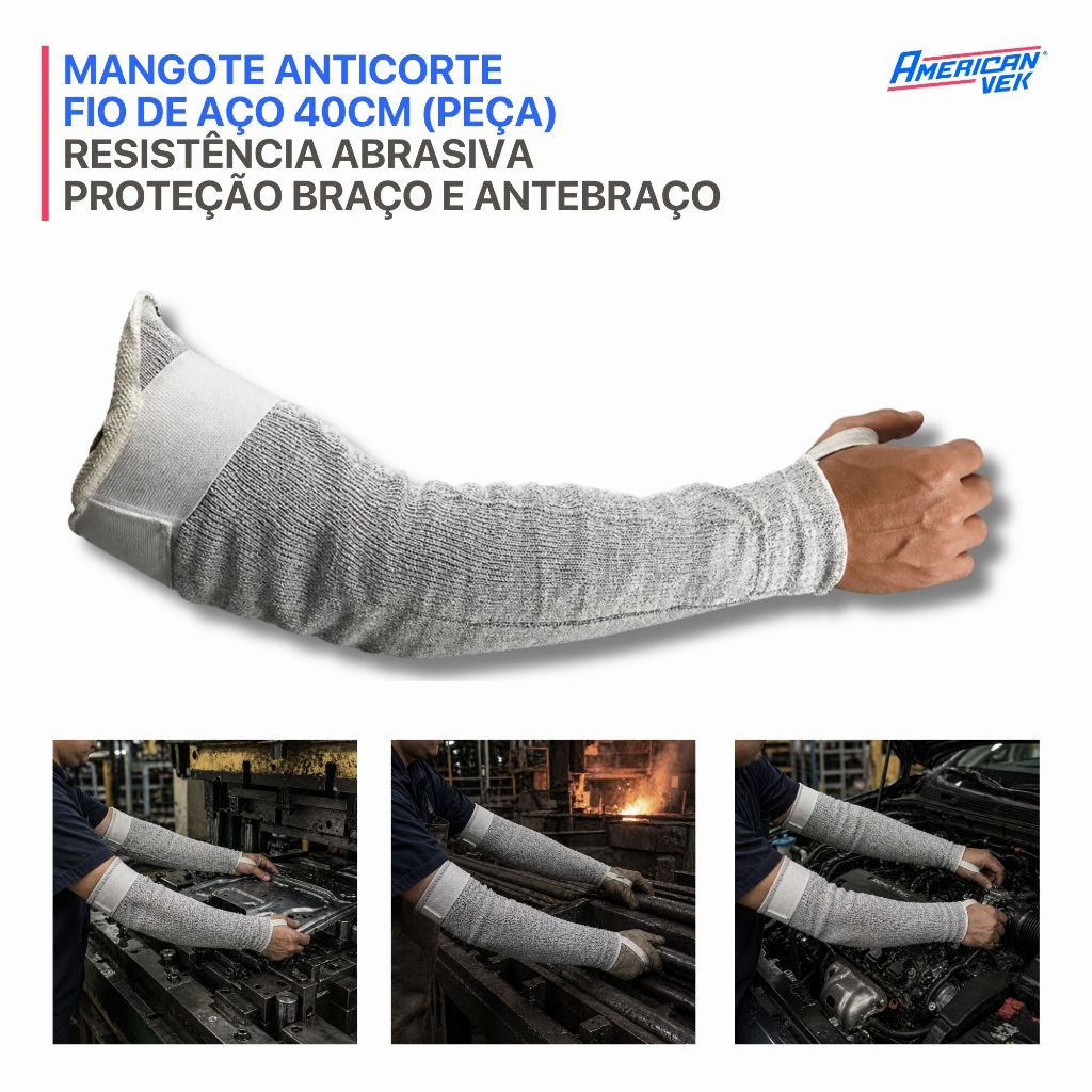 01 Peça Luva Proteção Mangote Nivel 5 Segurança Para Braço Antebraço Resistencia Abrasiva Anti-Corte