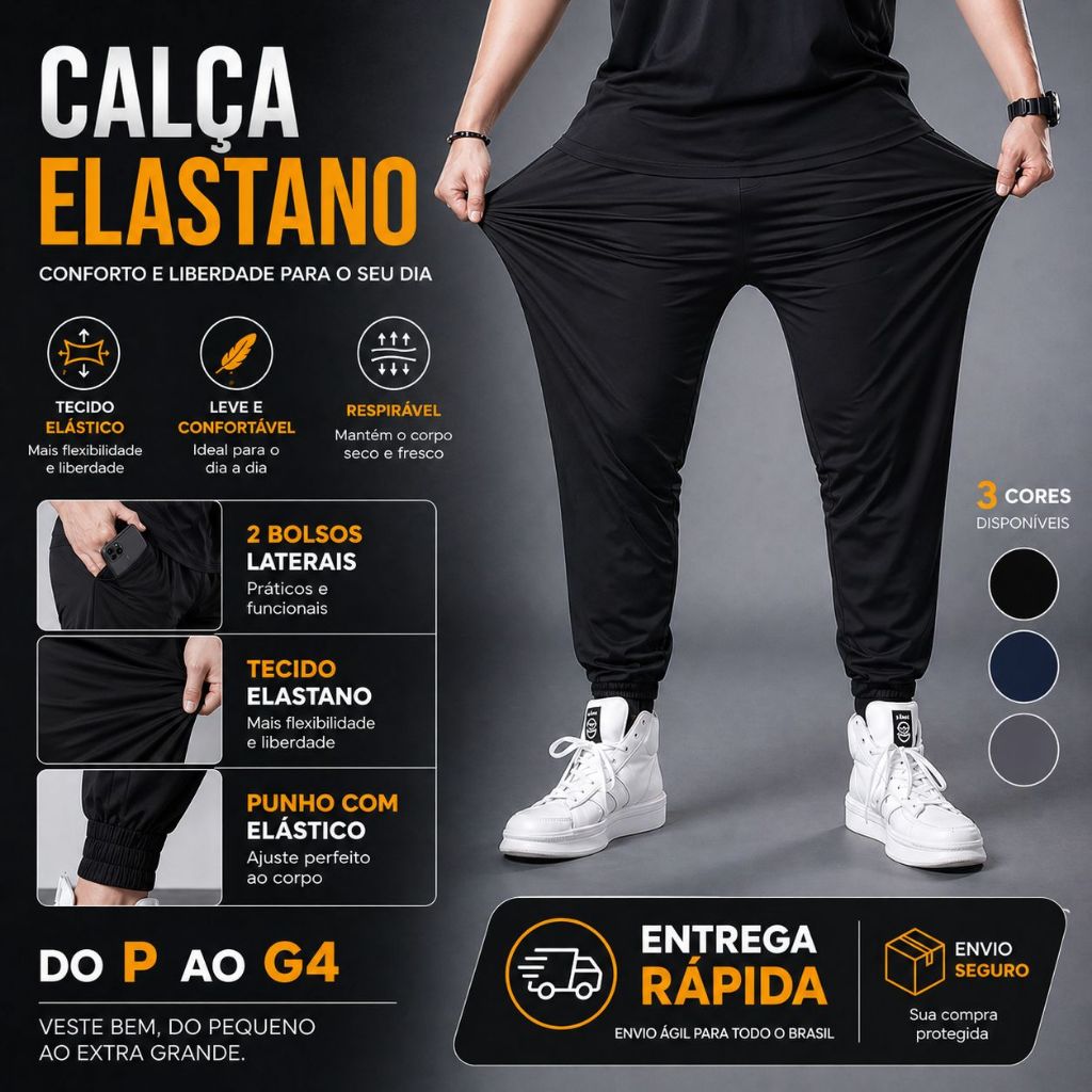 Calça Jogger P ao G4 Helanca para Treino Esportiva Masculina Original com Punho