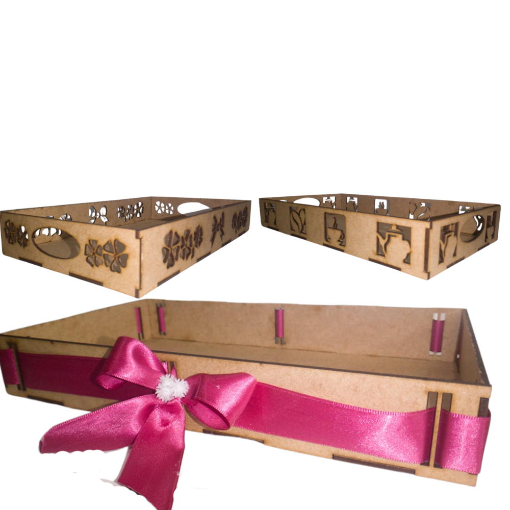 Kit bandejas em MDF cru, para café, decoração, cesta para presente, modelo cafe, flor e passa fita