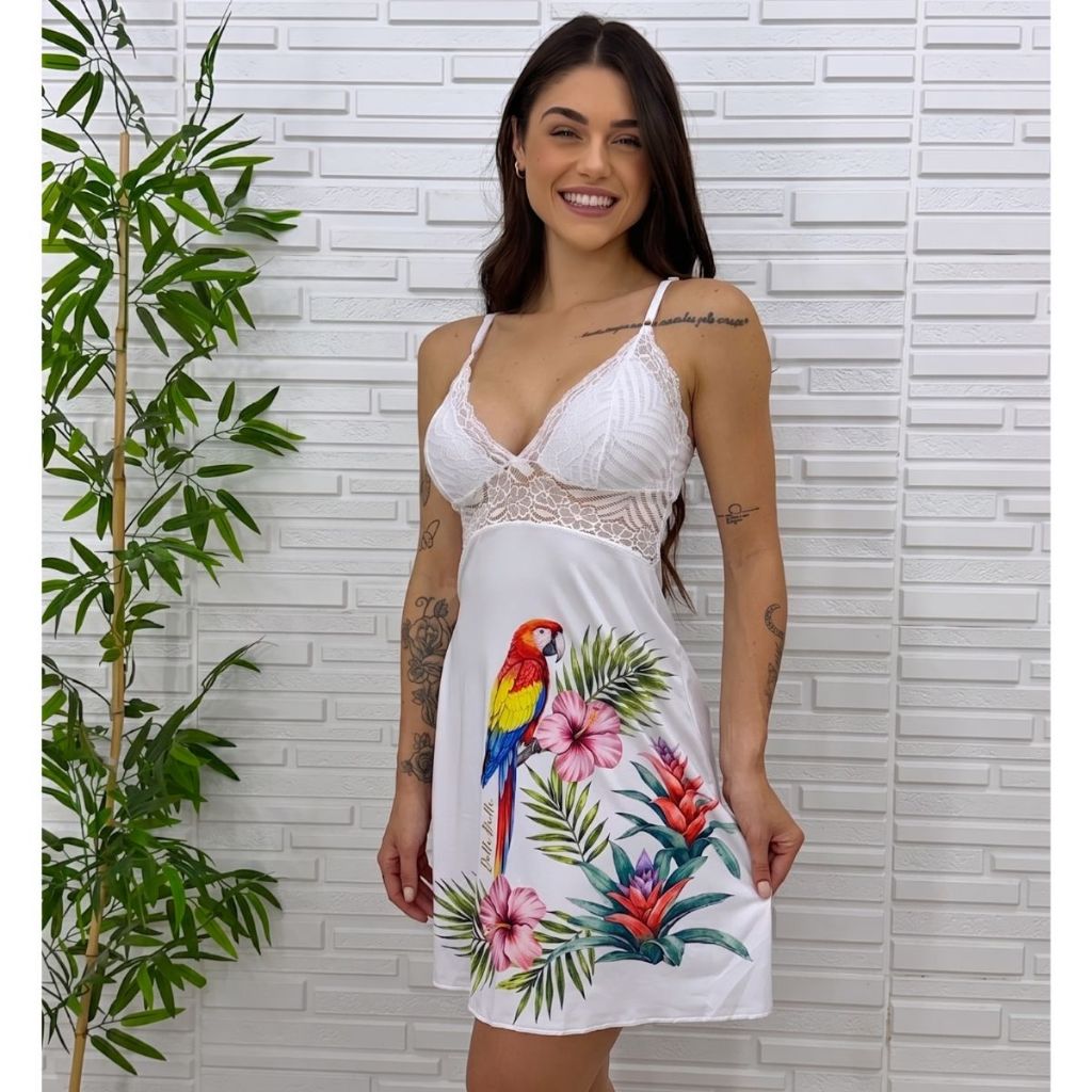 Camisola Feminina Animal Print Estampada Renda Confortável Alças Reguláveis Sem Bojo Bella Puella