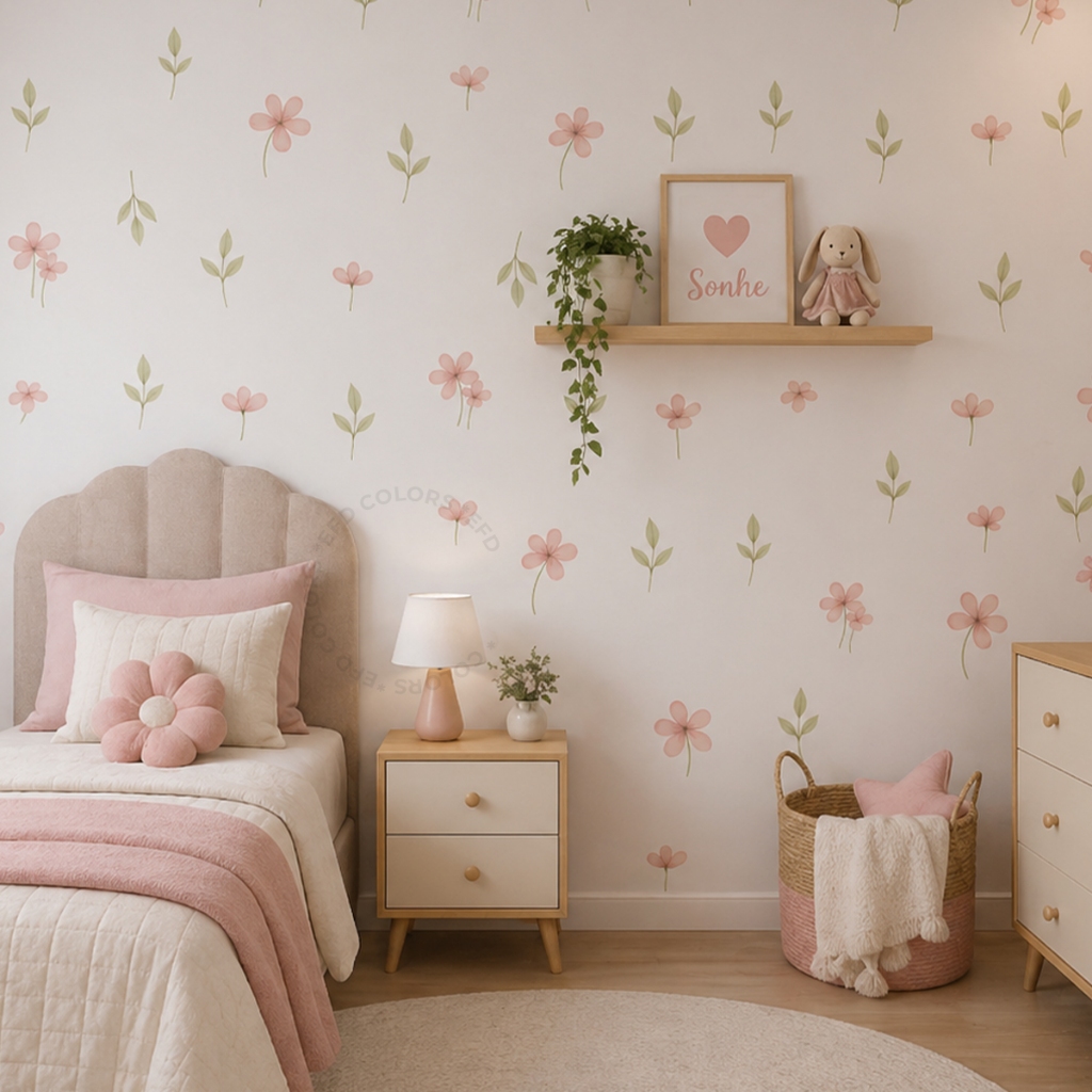 Kit Adesivos de Parede Flores Flor e Ramos Quarto de Bebê Infantil