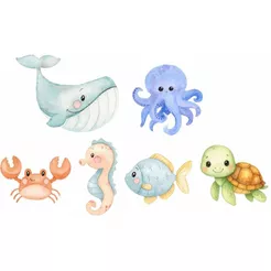 DISPLAY MDF DE MESA FUNDO DO MAR AQUARELA - 6 PÇS 20CM CORTE RENTE A LASER, SEM BORDAS BRANCAS