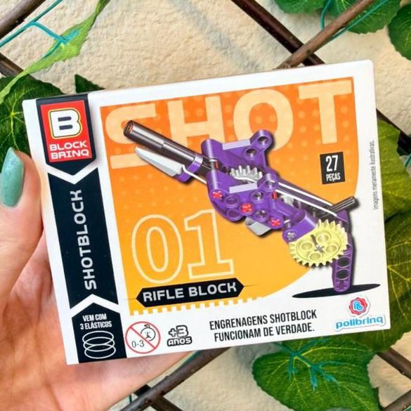 Blocos de Montar Shot Block – Lança Elástico Estilingue Brinquedo de Lançar Bricks Modelo Roxo