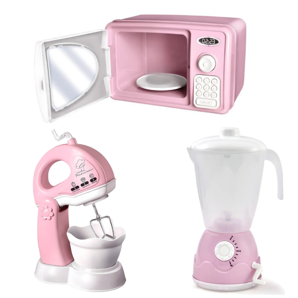 Kit Cozinha Mini Eletrodomésticos Usual Brinquedos Infantil Gourmet - Microondas, Batedeira e Liquidificador