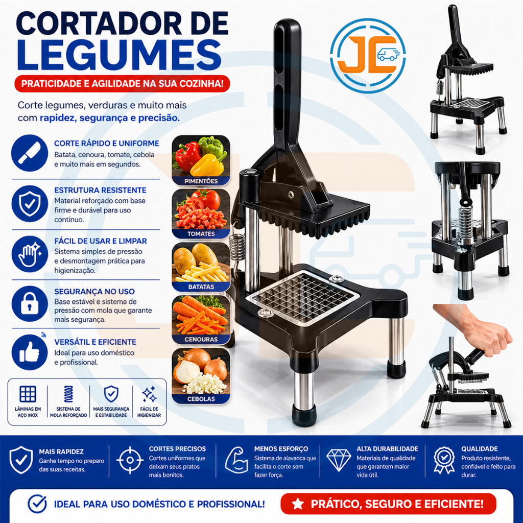 Picador Cortador Cabrita Fatiador de Legumes Batata Palito Frutas Cenoura Cebola Profissional