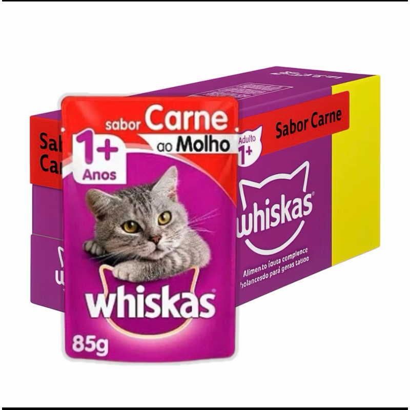 Whiskas Pack Econômico Sache Ração Úmida Para Gatos Carne Ao Molho 85g 20 unidades